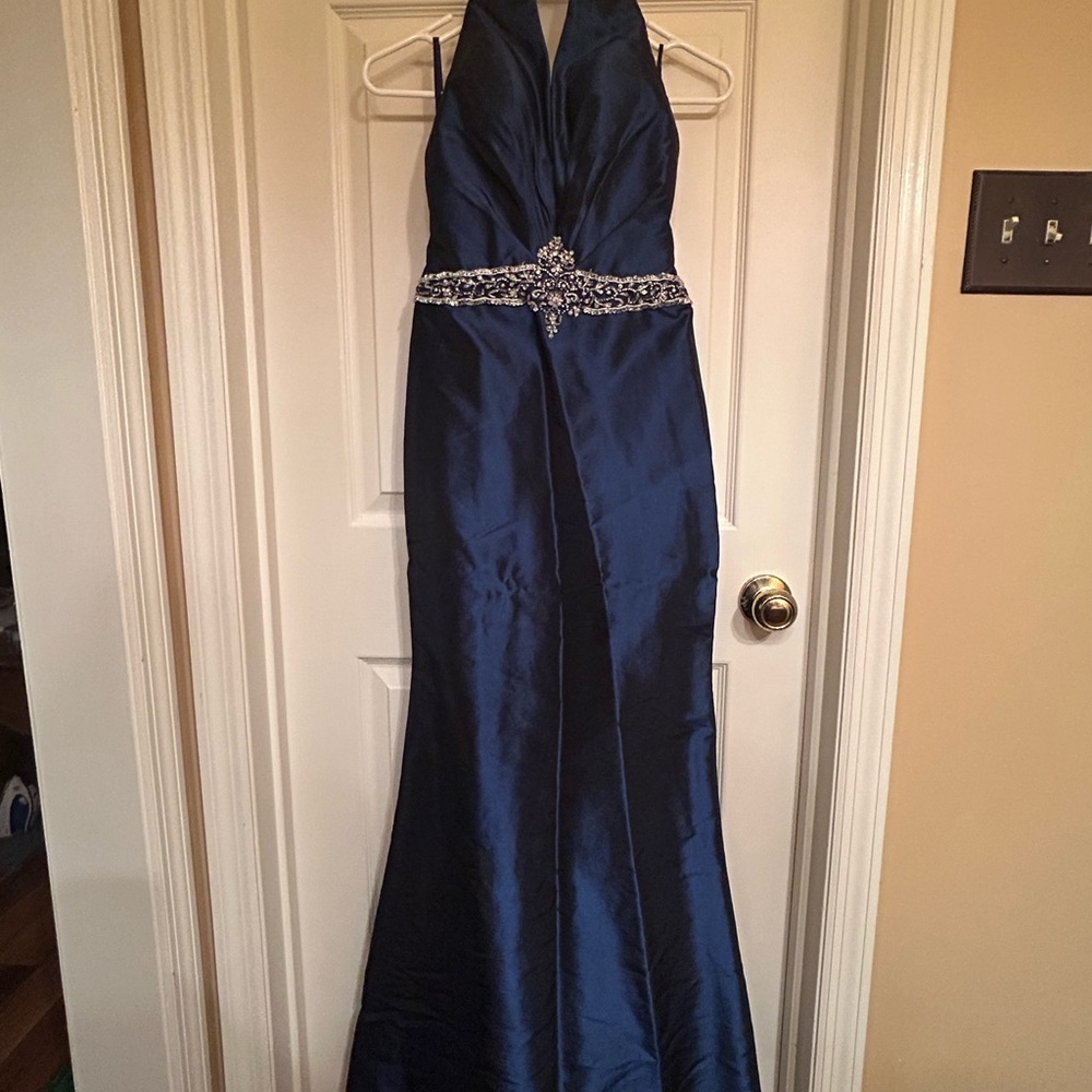 Y2K Elegant Navy Blue Halter Dress